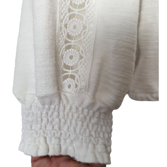 Boston Proper V neck long sleeve faux wrap front white blouse with lace Sz S - Picture 6 of 11